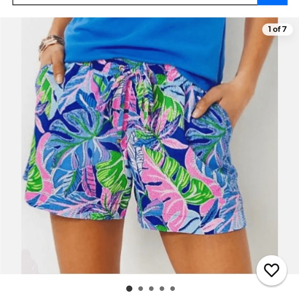 NWT Lilly Pulitzer Katia Shirt Tropical Leaf Print Shorts in Blue, Pink & Green